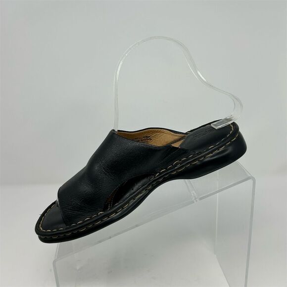 Born Women's Black Leather Wedge Slide Sandals Size 6 Open Toe Comfort Casual - Picture 4 of 14